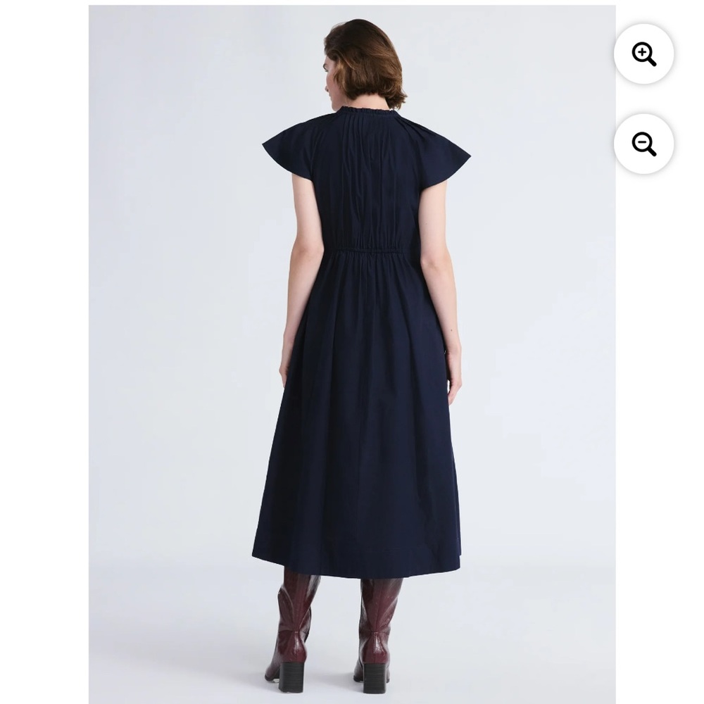 Nwt Free Assembly Women Zip Front Dress Navy Cotton maxi Flutter Sleeves - Picture 10 of 10